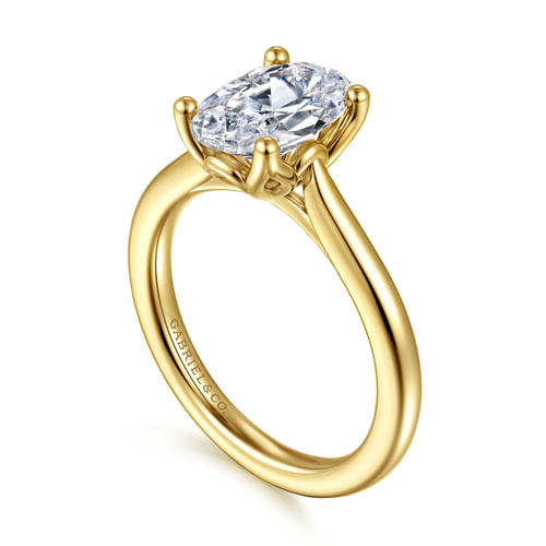 14K Yellow Gold Oval Lotus Diamond Engagement Ring