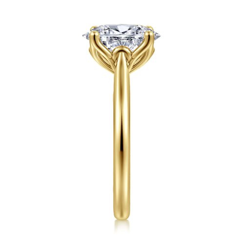 14K Yellow Gold Oval Lotus Diamond Engagement Ring