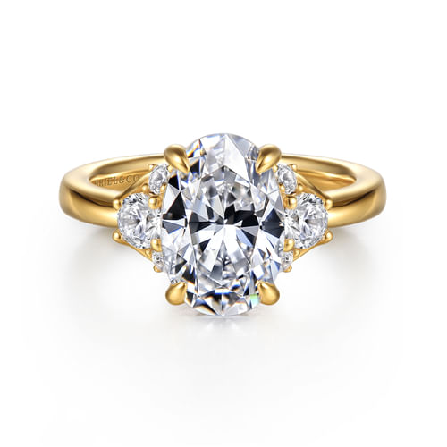 14K Yellow Gold Oval Lotus Diamond Engagement Ring