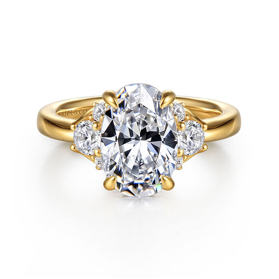 Gabriel - 14K Yellow Gold Oval Lotus Diamond Engagement Ring