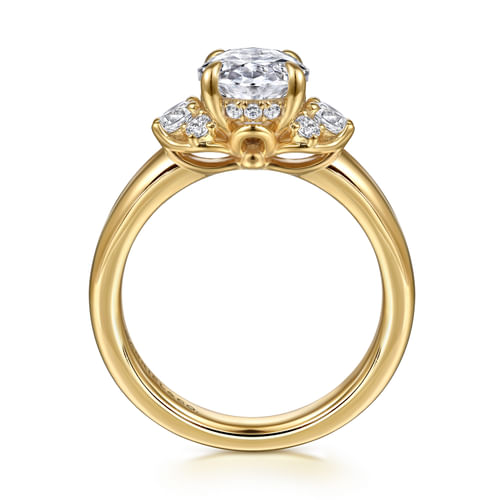 14K Yellow Gold Oval Lotus Diamond Engagement Ring