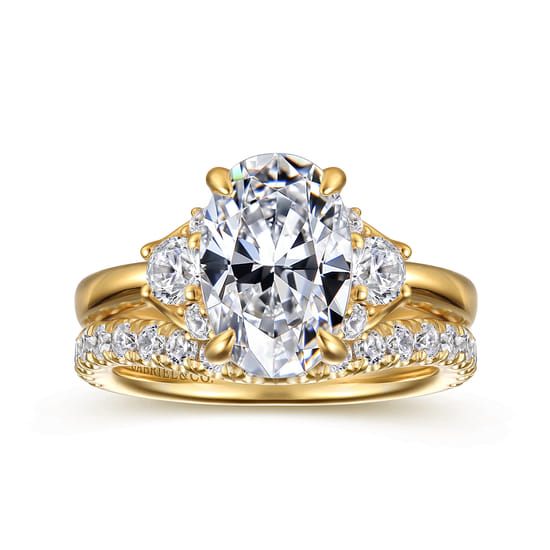 14K Yellow Gold Oval Lotus Diamond Engagement Ring angle 4