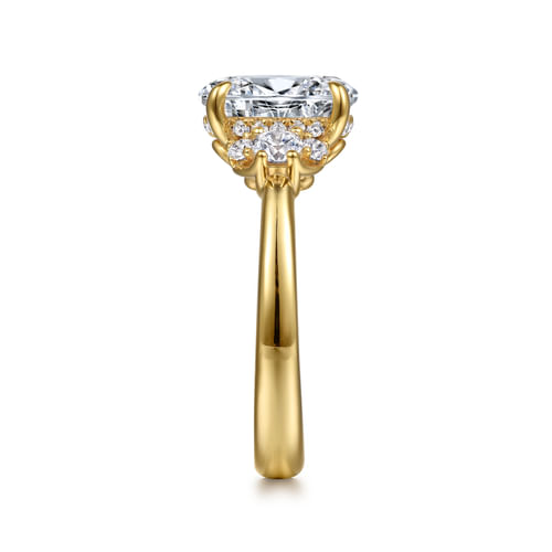 14K Yellow Gold Oval Lotus Diamond Engagement Ring