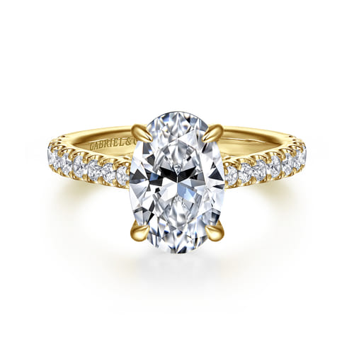 14K Yellow Gold Oval Lotus Diamond Engagement Ring