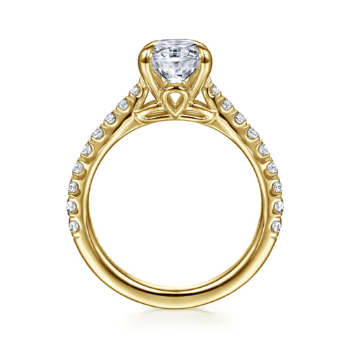 14K Yellow Gold Oval Lotus Diamond Engagement Ring