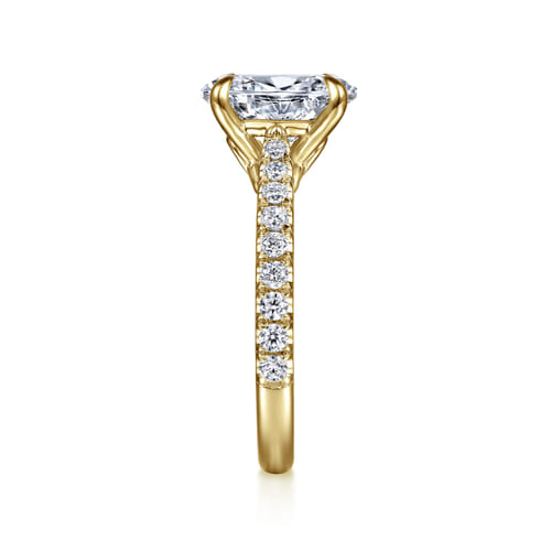 14K Yellow Gold Oval Lotus Diamond Engagement Ring