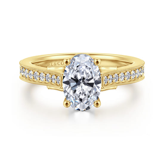 Gabriel - 14K Yellow Gold Oval Lotus Diamond Engagement Ring
