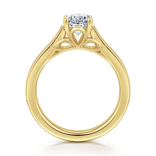 14K Yellow Gold Oval Lotus Diamond Engagement Ring