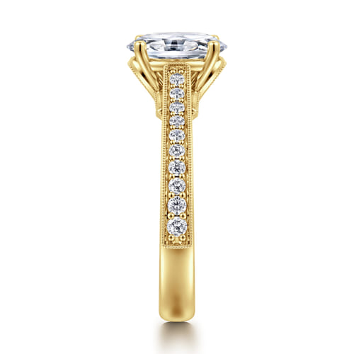 14K Yellow Gold Oval Lotus Diamond Engagement Ring