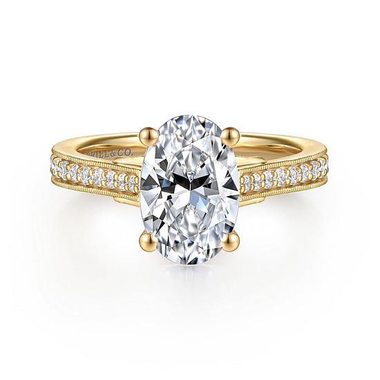 Gabriel - 14K Yellow Gold Oval Lotus Diamond Engagement Ring