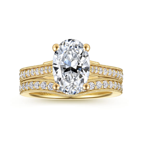 14K Yellow Gold Oval Lotus Diamond Engagement Ring angle 4