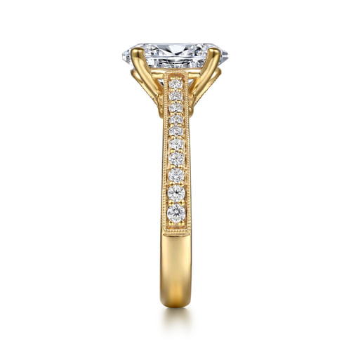 14K Yellow Gold Oval Lotus Diamond Engagement Ring