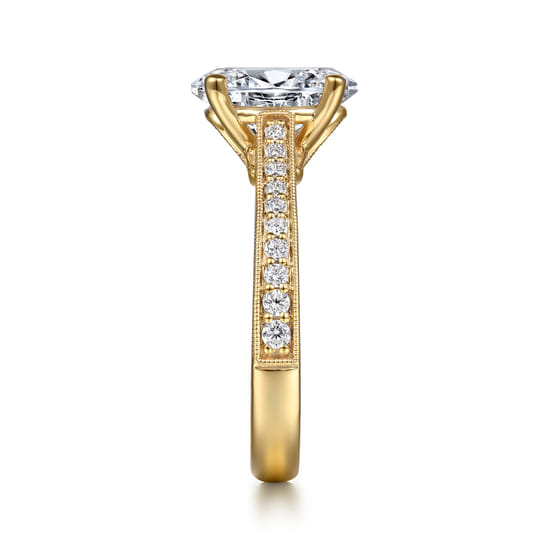 14K Yellow Gold Oval Lotus Diamond Engagement Ring angle 5