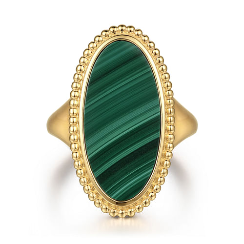 14K Yellow Gold Oval Malachite Inlay Signet Ring