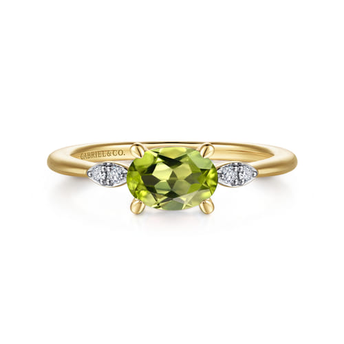14K Yellow Gold Oval Peridot and Diamond Promise Ring