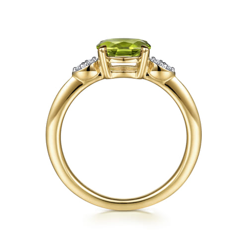 14K Yellow Gold Oval Peridot and Diamond Promise Ring