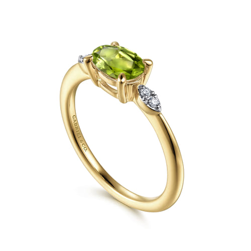 14K Yellow Gold Oval Peridot and Diamond Promise Ring