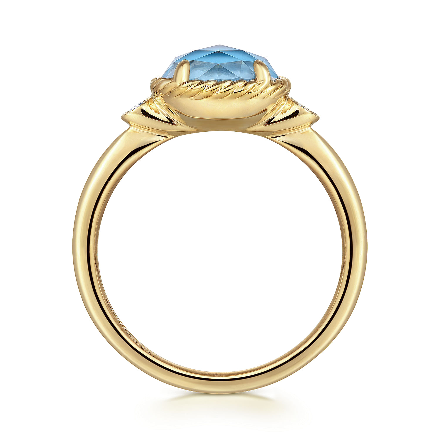 14K Yellow Gold Oval Rock Crystal/Turquoise Diamond Ring