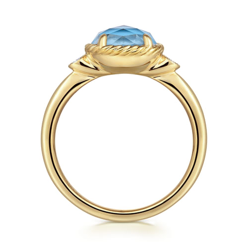 14K Yellow Gold Oval Rock Crystal/Turquoise Diamond Ring