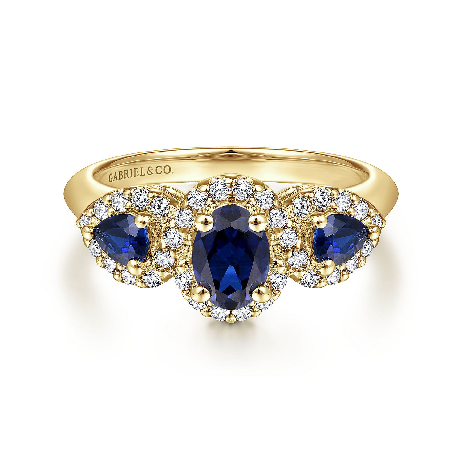 Gabriel - 14K Yellow Gold Oval Sapphire and Diamond Engagement Ring