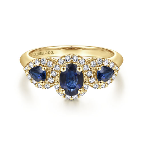 14K Yellow Gold Oval Sapphire and Diamond Engagement Ring