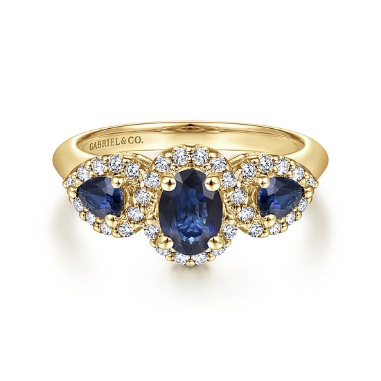 Gabriel - 14K Yellow Gold Oval Sapphire and Diamond Engagement Ring