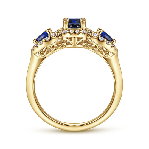 14K Yellow Gold Oval Sapphire and Diamond Engagement Ring