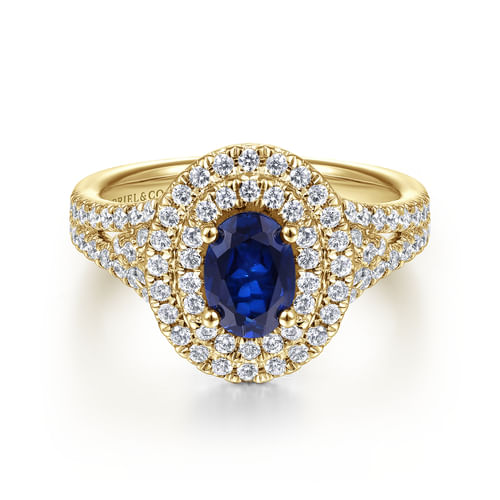 14K Yellow Gold Oval Sapphire and Diamond Engagement Ring