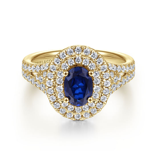 Gabriel - 14K Yellow Gold Oval Sapphire and Diamond Engagement Ring