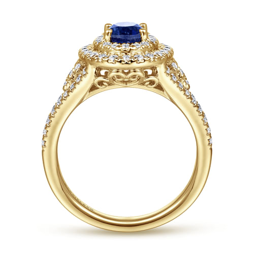 14K Yellow Gold Oval Sapphire and Diamond Engagement Ring