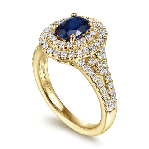 14K Yellow Gold Oval Sapphire and Diamond Engagement Ring