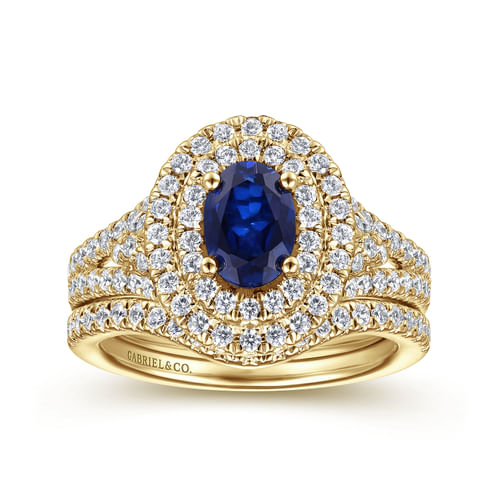 14K Yellow Gold Oval Sapphire and Diamond Engagement Ring