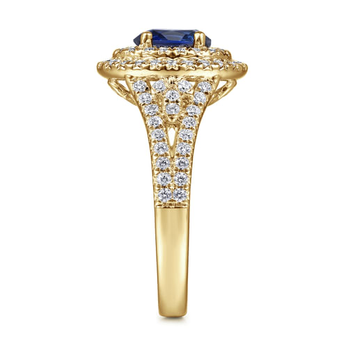 14K Yellow Gold Oval Sapphire and Diamond Engagement Ring