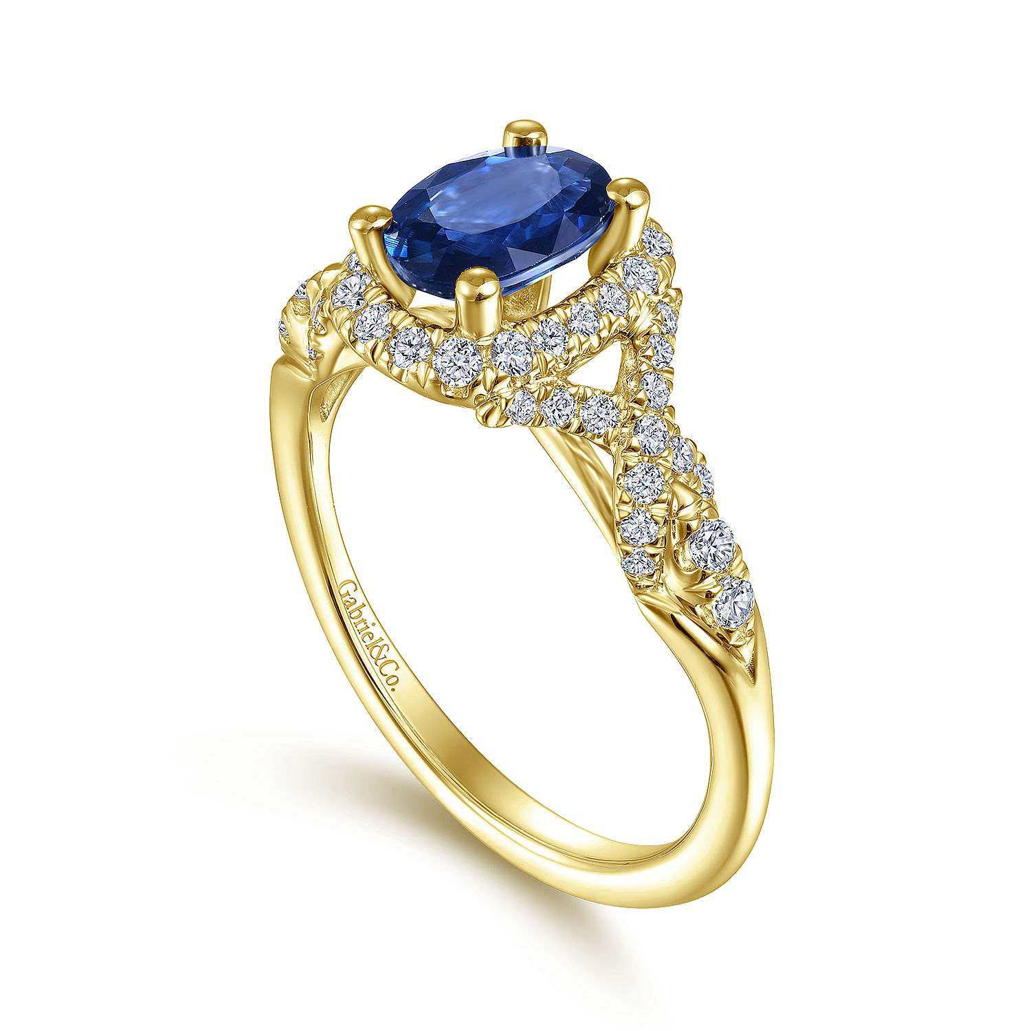 14K Yellow Gold Oval Sapphire and Diamond Halo Ring