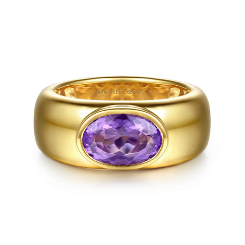 14K Yellow Gold Oval Shape Amethyst Wide Band Ring 14K Yellow Gold Oval Shape Amethyst Wide Band Ring