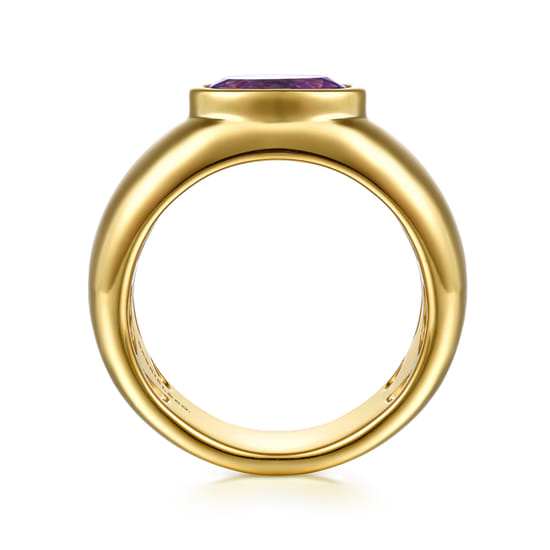 14K Yellow Gold Oval Shape Amethyst Wide Band Ring angle 2