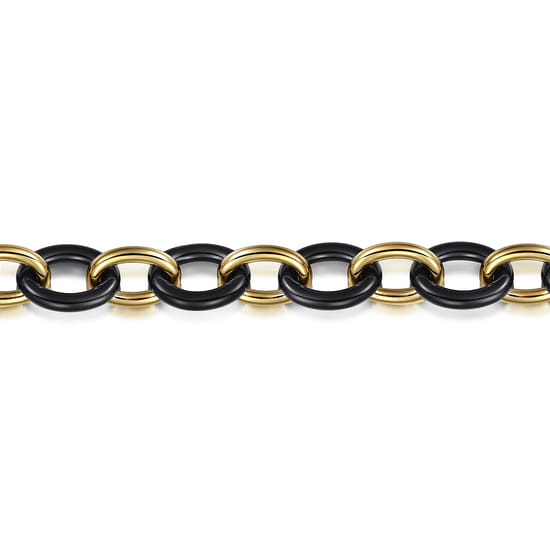 14K Yellow Gold Oval Shape Hollow Tube and Black Ceramic Tennis Bracelet angle 2