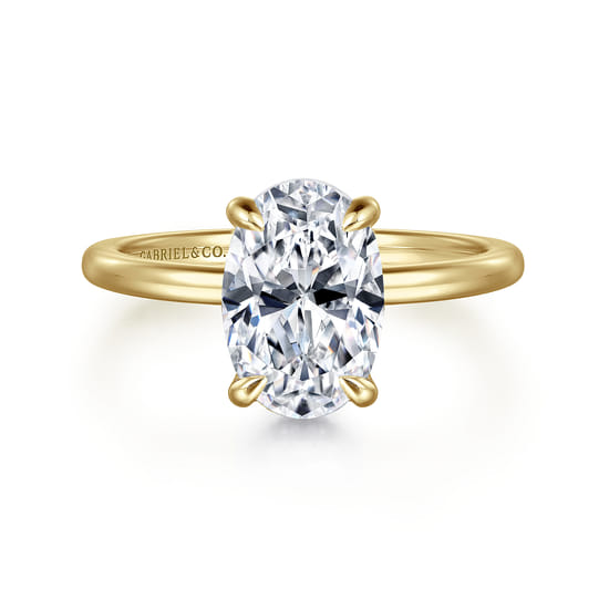 14K Yellow Gold Oval Solitaire Diamond Engagement Ring