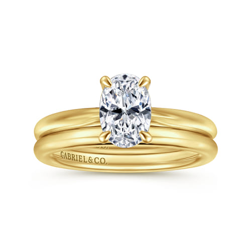 14K Yellow Gold Oval Solitaire Diamond Engagement Ring