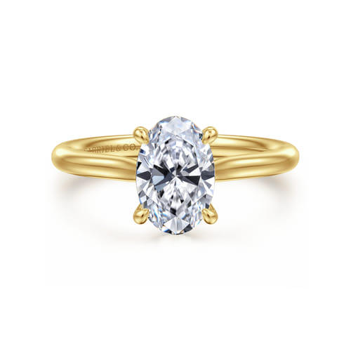 14K Yellow Gold Oval Solitaire Diamond Engagement Ring