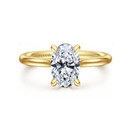 14K Yellow Gold Oval Solitaire Diamond Engagement Ring