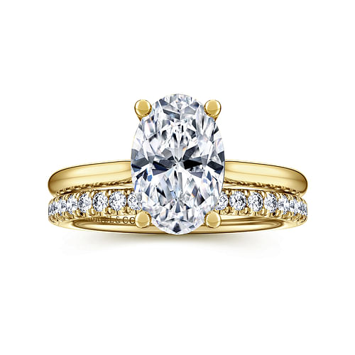 14K Yellow Gold Oval Solitaire Diamond Engagement Ring