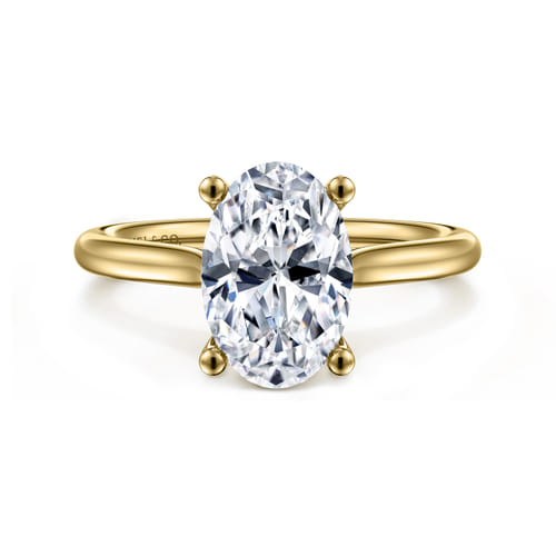 14K Yellow Gold Oval Solitaire Diamond Engagement Ring