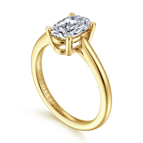 14K Yellow Gold Oval Solitaire Diamond Engagement Ring