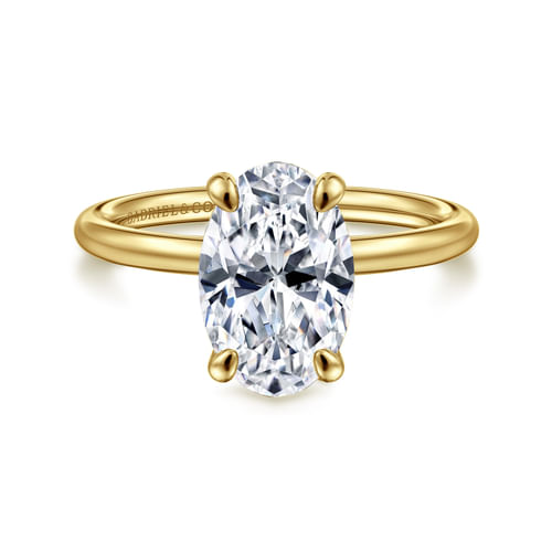 14K Yellow Gold Oval Solitaire Diamond Engagement Ring
