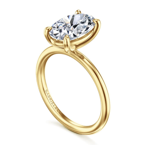 14K Yellow Gold Oval Solitaire Diamond Engagement Ring