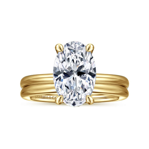 14K Yellow Gold Oval Solitaire Diamond Engagement Ring
