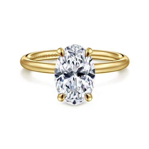 14K Yellow Gold Oval Solitaire Diamond Engagement Ring