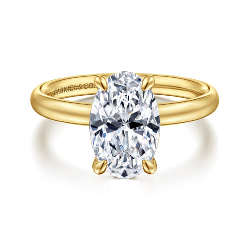 14K Yellow Gold Oval Solitaire Diamond Engagement Ring