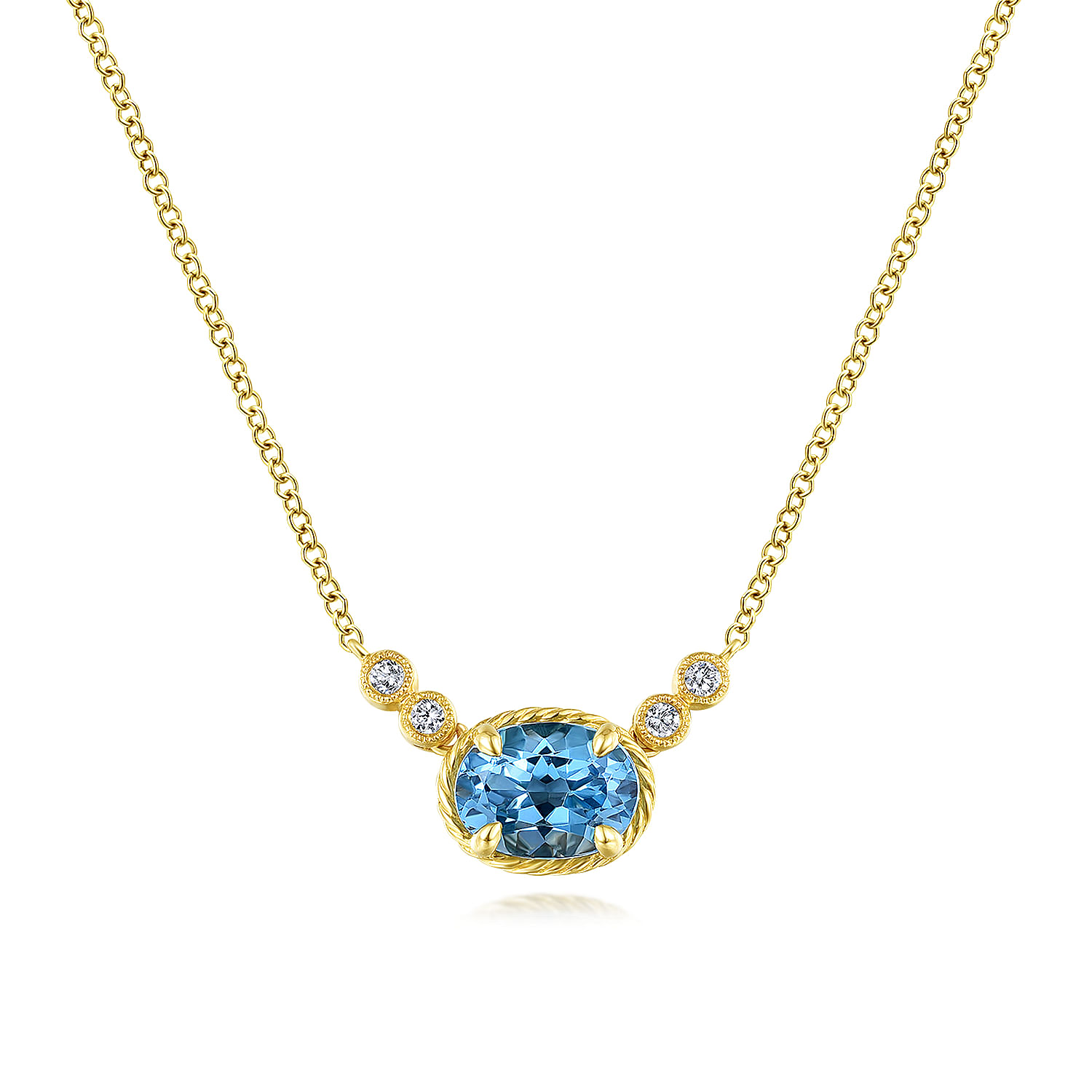 Gabriel - 14K Yellow Gold Oval Swiss Blue Topaz Pendant Necklace with Diamond Accents